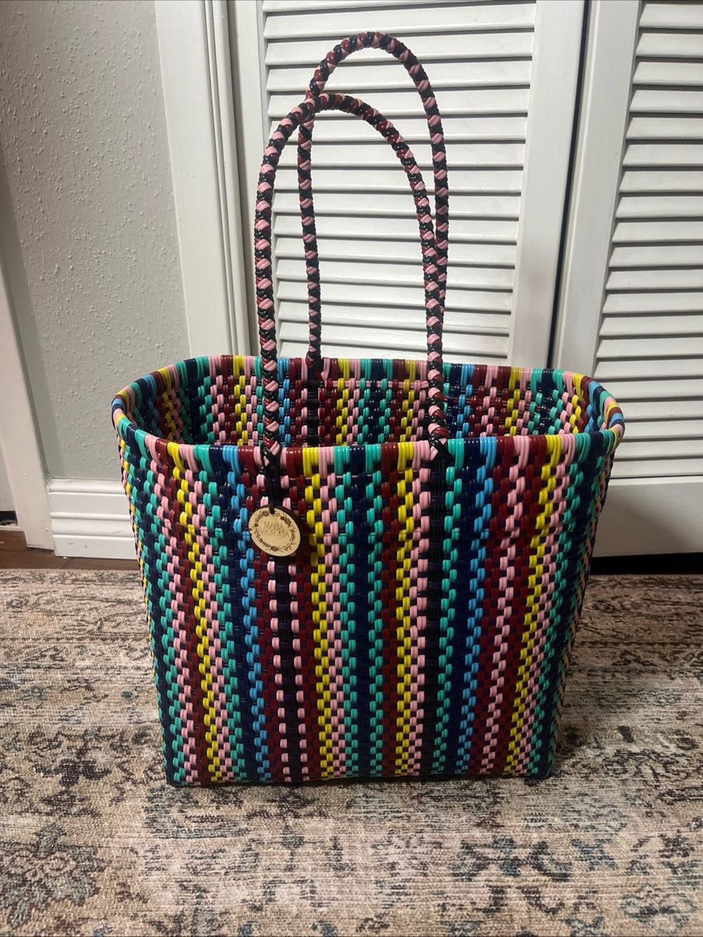 Maria Victoria ORZCO Handwoven Tote Bag  Braided Handle Sz 13.58x7x13 10.5” - Picture 2 of 11